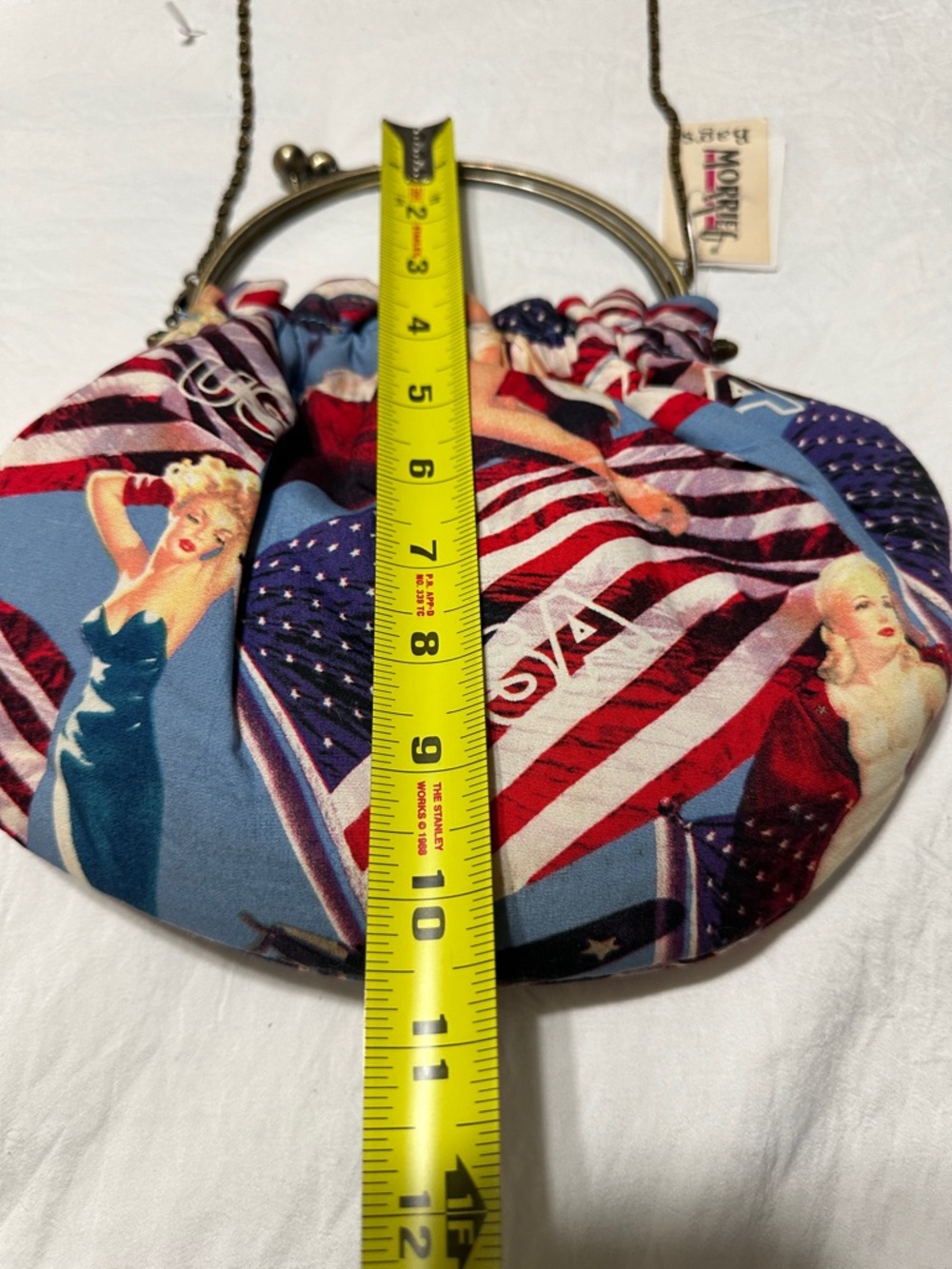 Vintage-Style Patriotic Print Drawstring Shoulder Bag - Red, White & Blue - Picture 9 of 10